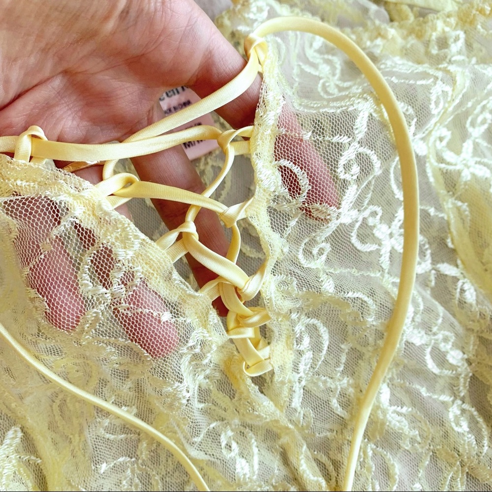 ‼️SOLD‼️ Y2k lace light pastel yellow satin lingerie slip dress fairycore size M - Picture 5 of 5